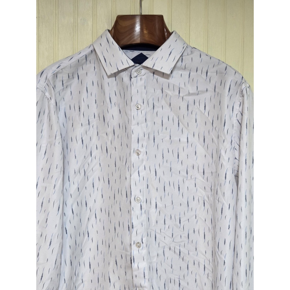 Alex Vando‎ Shirt Mens Large White Blue Print Long Sleeve Button Front Casual